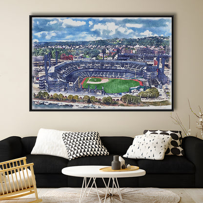 Pittsburgh Pirates, PNC Park Painting Watercolor, Sport Gift Art, Framed Canvas Print Wall Art