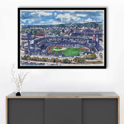 Pittsburgh Pirates, PNC Park Painting Watercolor, Sport Gift Art, Framed Art Print Wall Decor