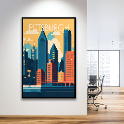 Pittsburgh Retro Art Print, Pittsburgh City Wall Art, Framed Art Print, Picture Framed, Painting Art