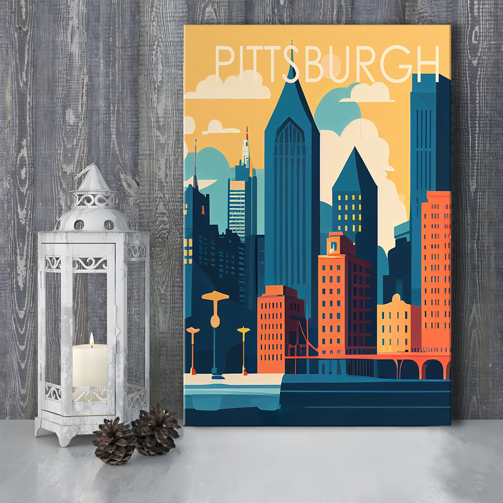 Pittsburgh Retro Art Print, Pittsburgh City Wall Art, Canvas Print, Painting Canvas, Living Room Decor