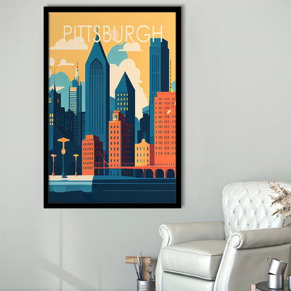 Pittsburgh Retro Art Print, Pittsburgh City Wall Art, Framed Art Print, Picture Framed, Painting Art