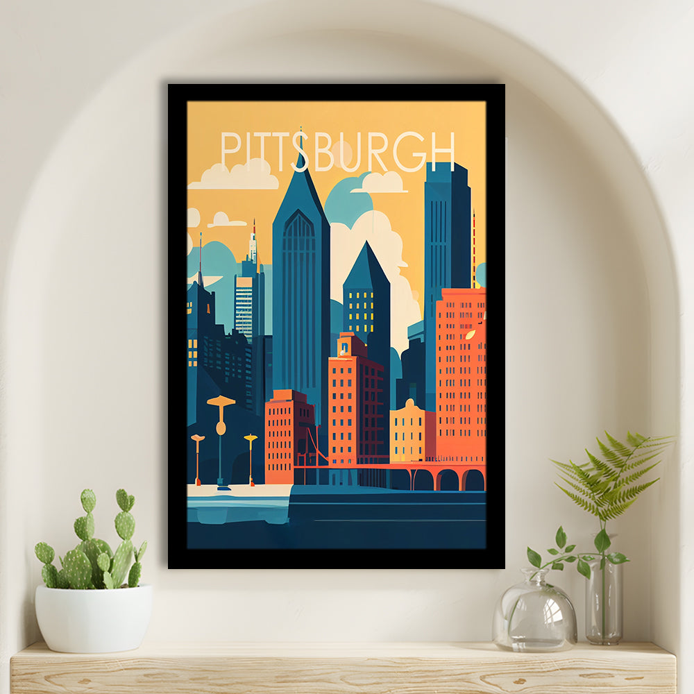 Pittsburgh Retro Art Print, Pittsburgh City Wall Art, Framed Art Print, Picture Framed, Painting Art
