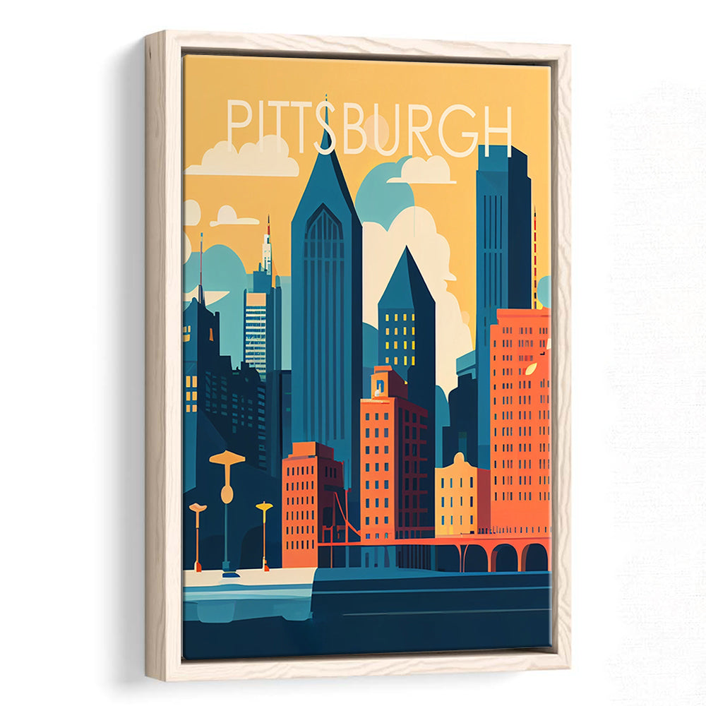 Pittsburgh Retro Art Print, Pittsburgh City Wall Art, Floating Framed Canvas Print, Framed Picture, Painting Canvas