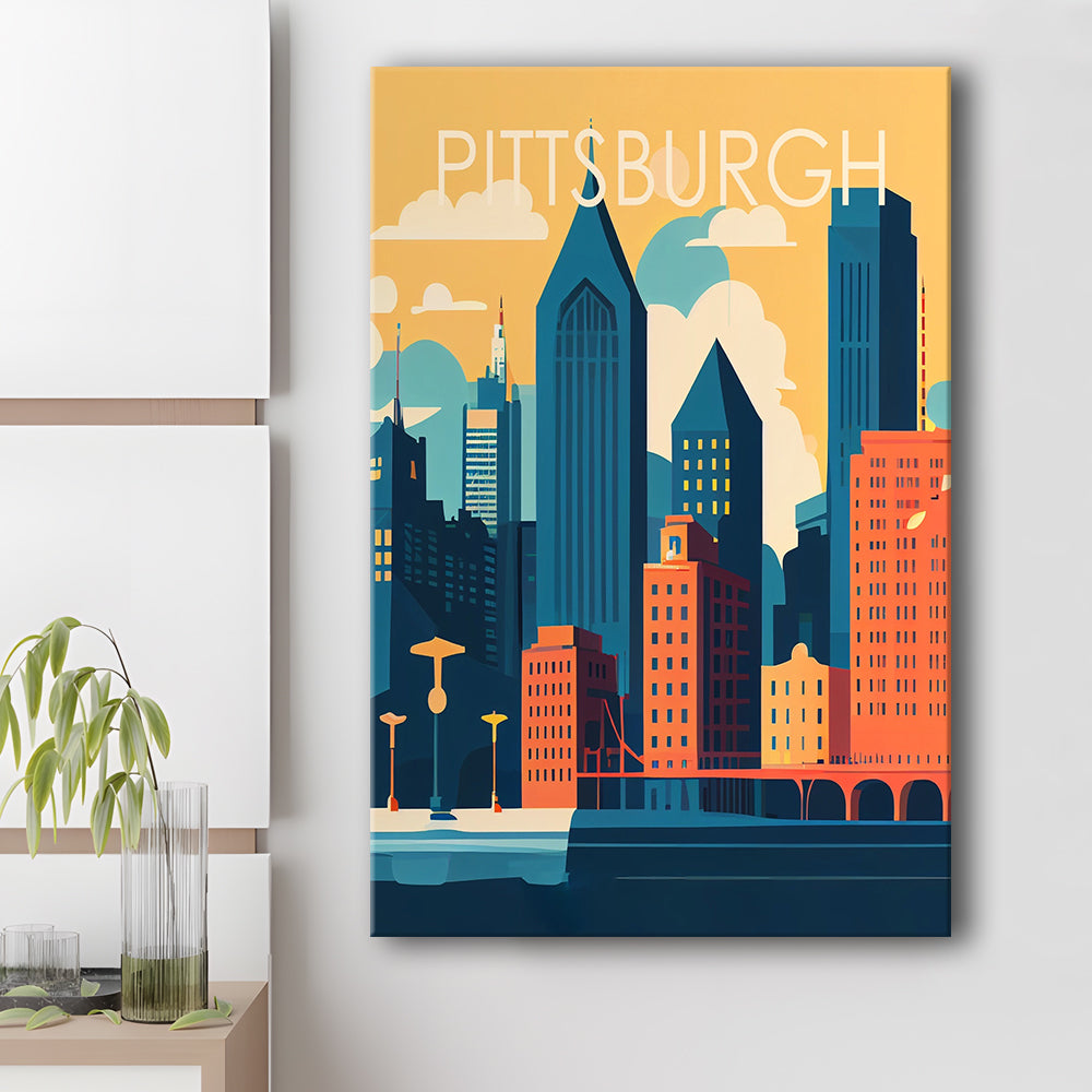 Pittsburgh Retro Art Print, Pittsburgh City Wall Art, Canvas Print, Painting Canvas, Living Room Decor