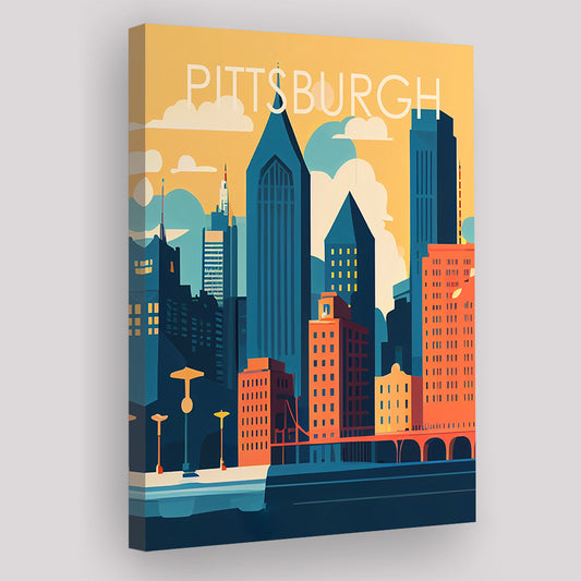 Pittsburgh Retro Art Print, Pittsburgh City Wall Art, Canvas Print, Painting Canvas, Living Room Decor