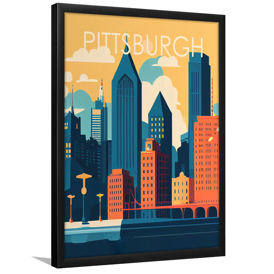 Pittsburgh Retro Art Print, Pittsburgh City Wall Art, Framed Art Print, Picture Framed, Painting Art