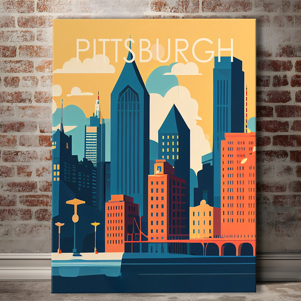 Pittsburgh Retro Art Print, Pittsburgh City Wall Art, Canvas Print, Painting Canvas, Living Room Decor