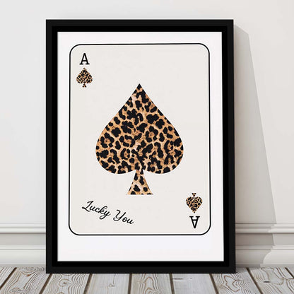 Playing Card Leopard Print, Trendy Retro Wall Art, Birthday Gift Idea, Leopard Wall Art, Framed Canvas Print, Floating Frame