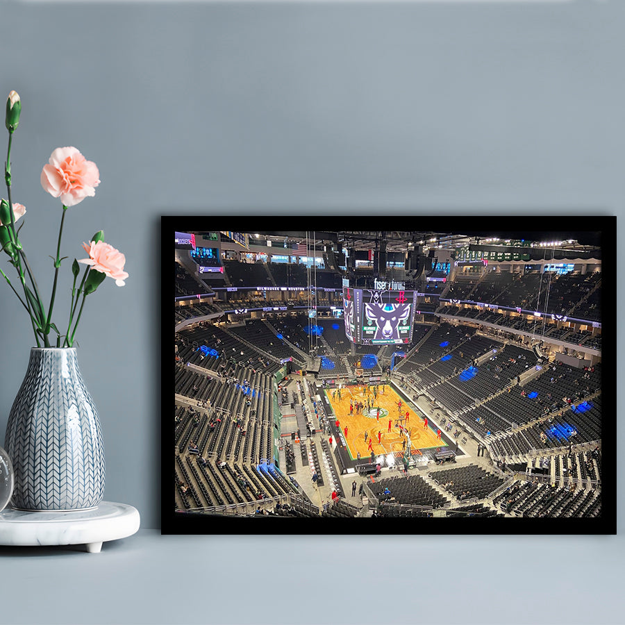 Playoffs in-Arena Fiserv Forum, Stadium Canvas, Sport Art, Gift for him, Framed Art Print Wall Decor, Picture Framed