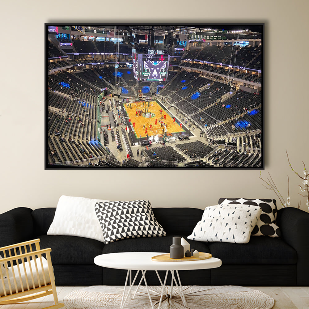 Playoffs in-Arena Fiserv Forum, Stadium Canvas, Sport Art, Framed Canvas Print Wall Art, Floating Frame