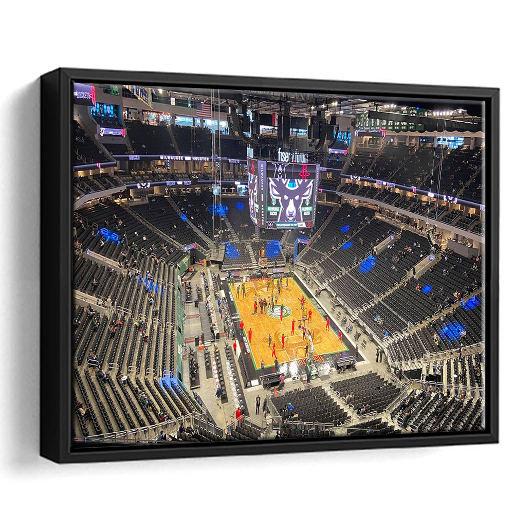 Playoffs in-Arena Fiserv Forum, Stadium Canvas, Sport Art, Framed Canvas Print Wall Art, Floating Frame