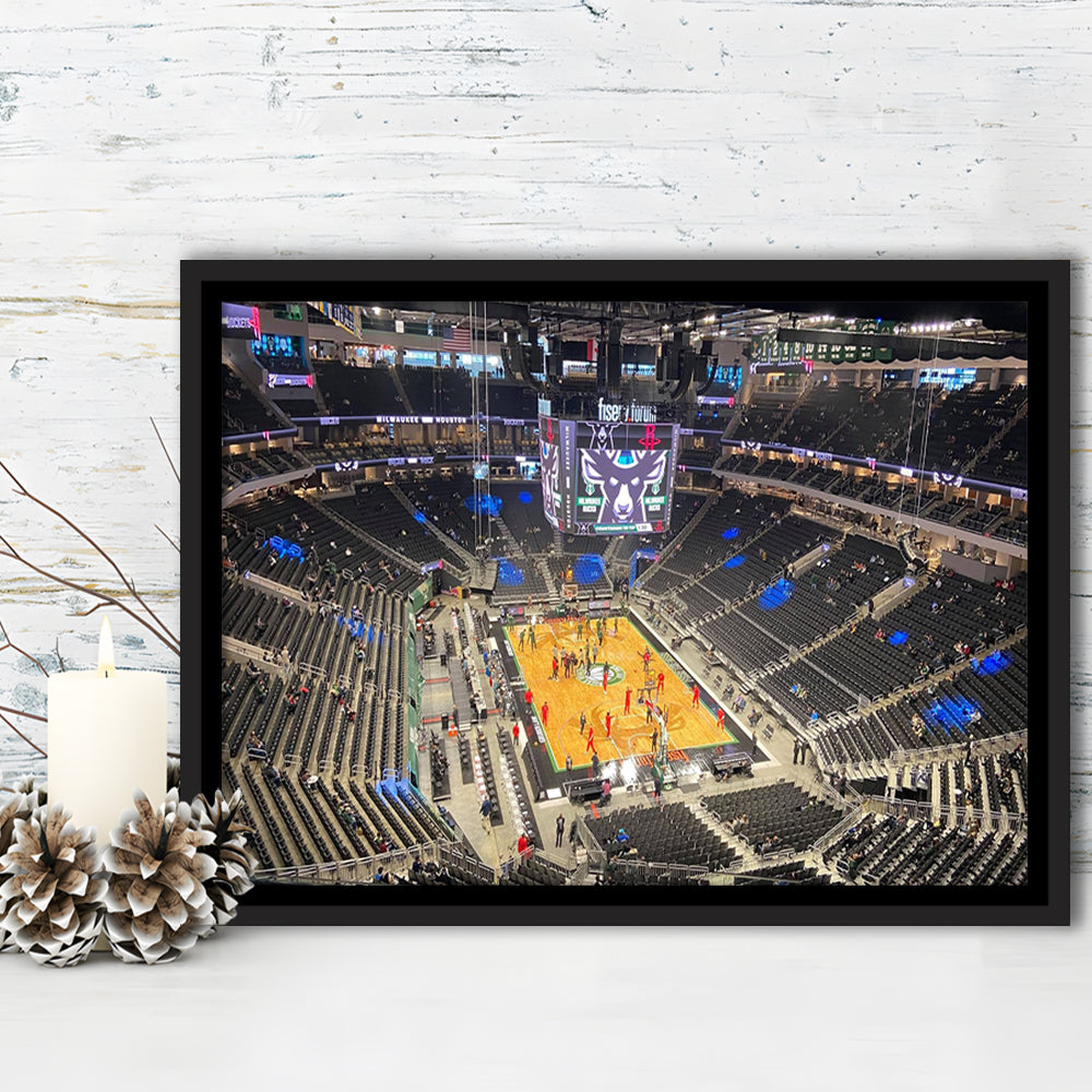 Playoffs in-Arena Fiserv Forum, Stadium Canvas, Sport Art, Framed Canvas Print Wall Art, Floating Frame