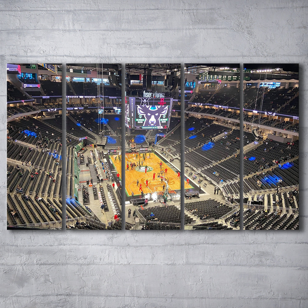 Playoffs in-Arena Fiserv Forum, Stadium Canvas, Sport Art, 5 Panel B, Extra Large Canvas, Canvas Print Wall Art
