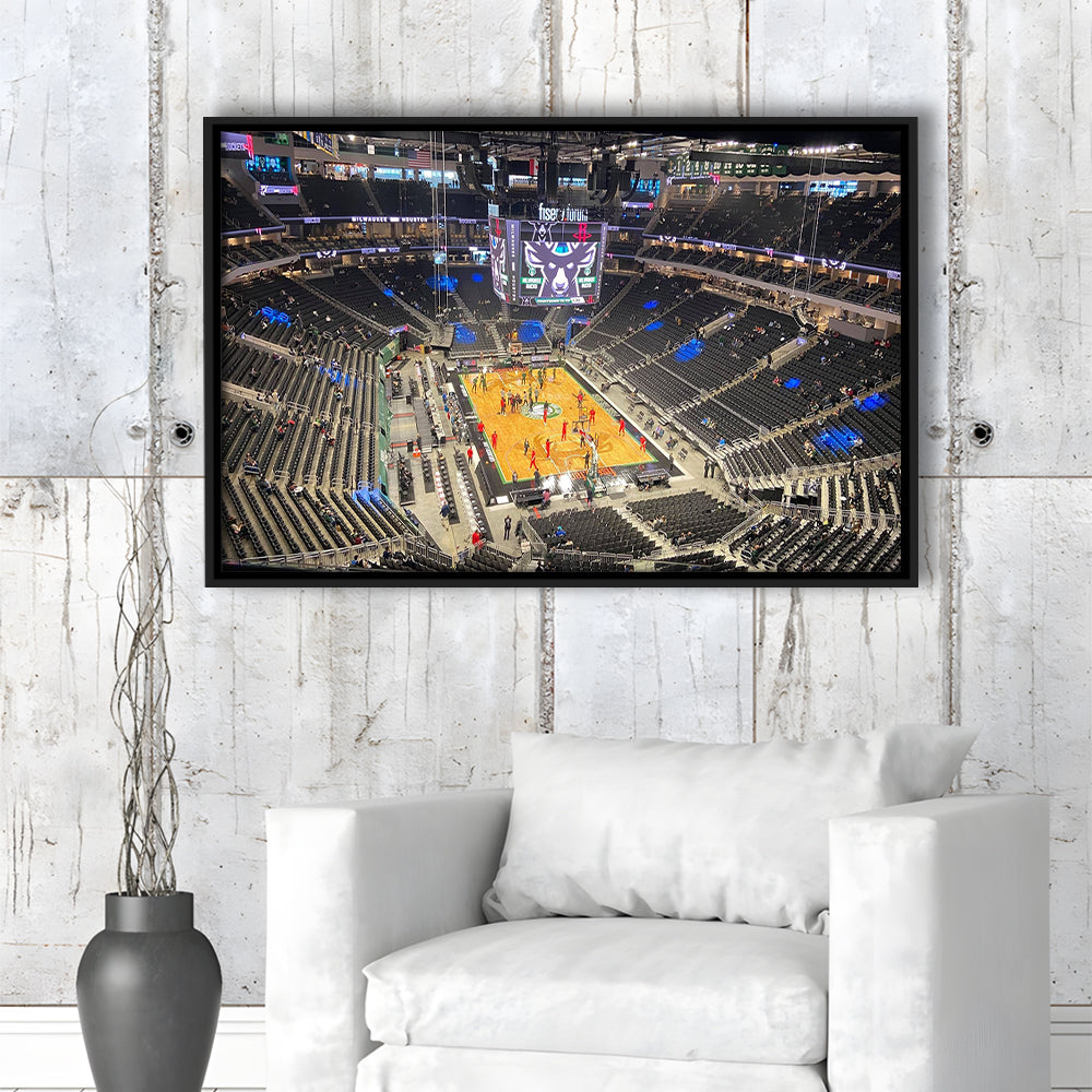 Playoffs in-Arena Fiserv Forum, Stadium Canvas, Sport Art, Framed Canvas Print Wall Art, Floating Frame