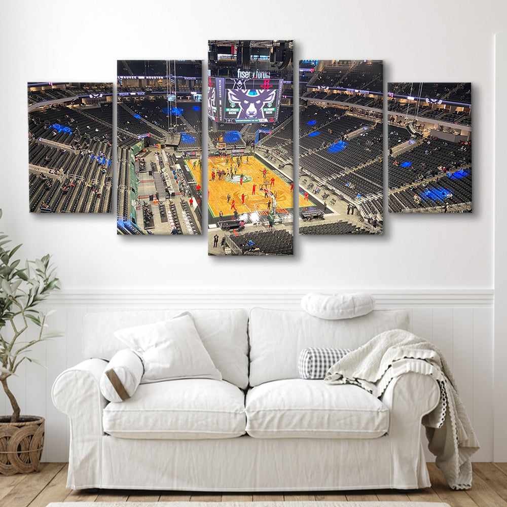 Playoffs in-Arena Fiserv Forum, Stadium Canvas, Sport Art, Gift for him, 5 Panel, Large Canvas, Canvas Print Wall Art