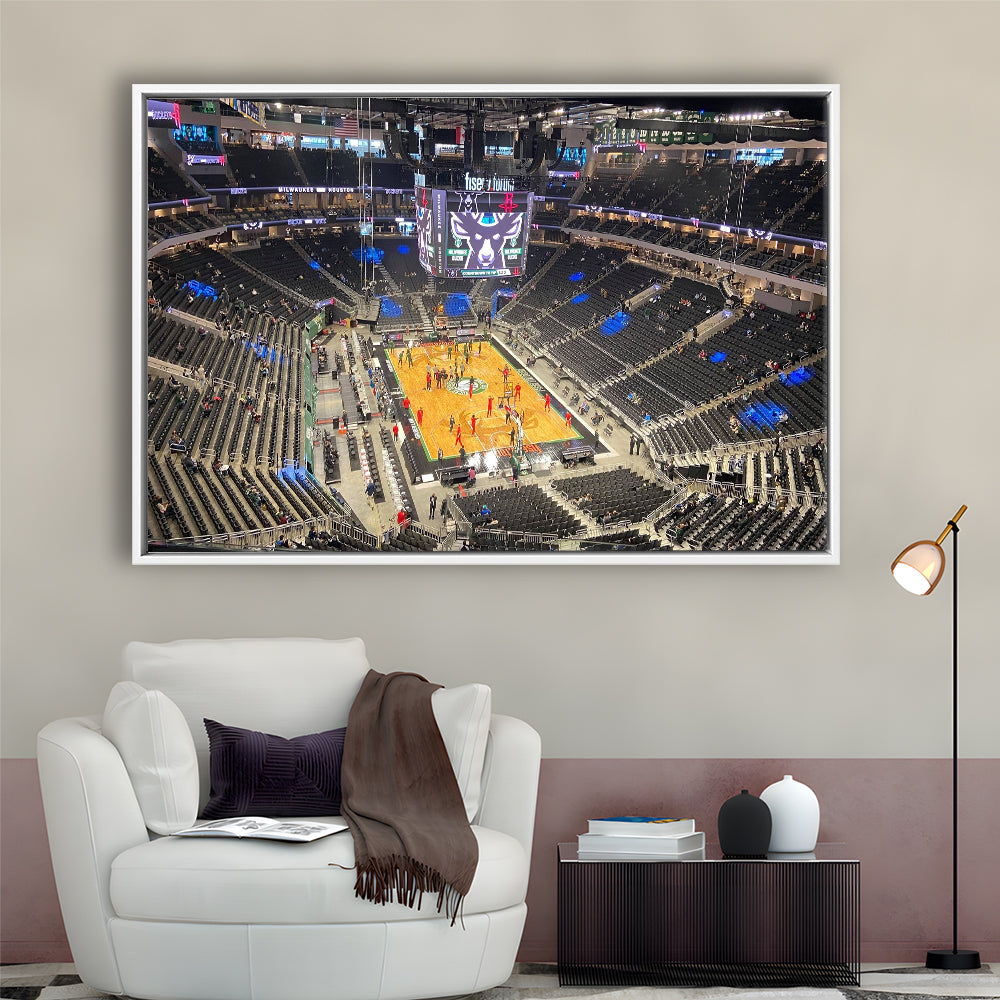 Playoffs in-Arena Fiserv Forum, Stadium Canvas, Sport Art, Framed Canvas Print Wall Art, Floating Frame