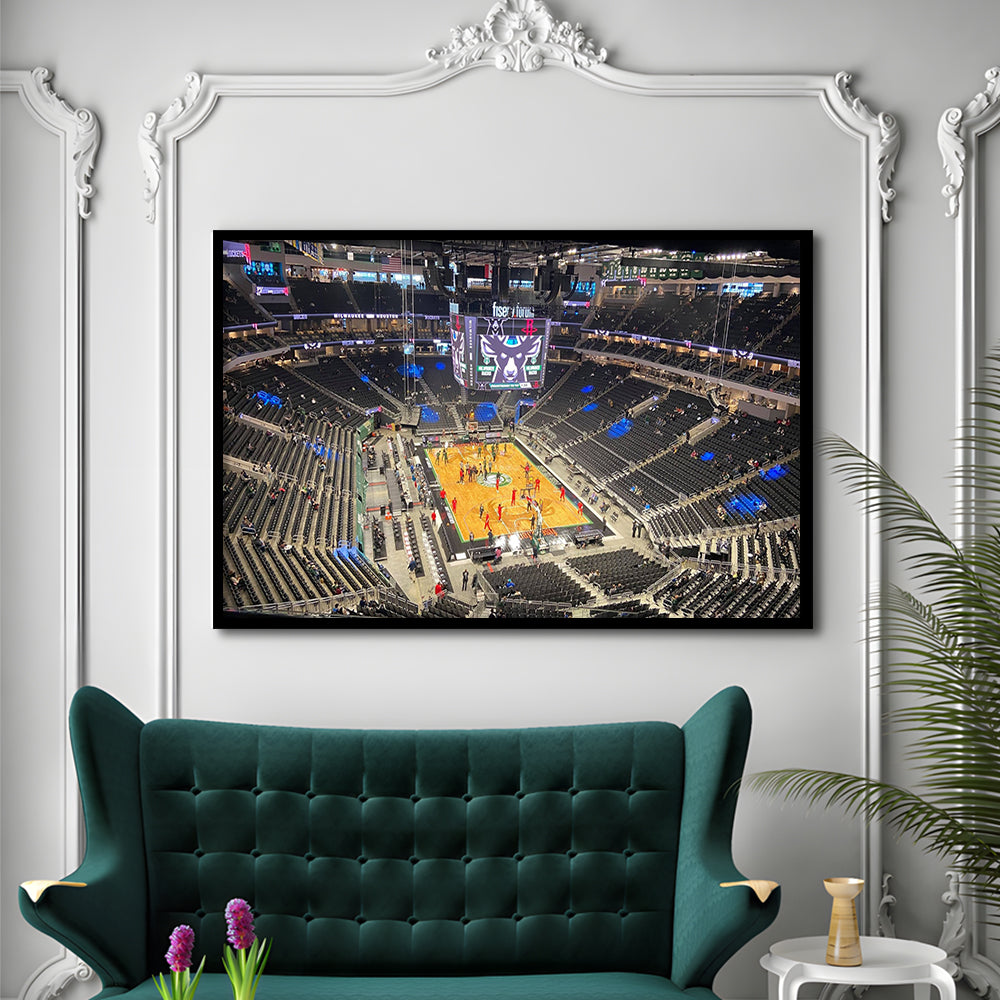 Playoffs in-Arena Fiserv Forum, Stadium Canvas, Sport Art, Gift for him, Framed Art Print Wall Decor, Picture Framed