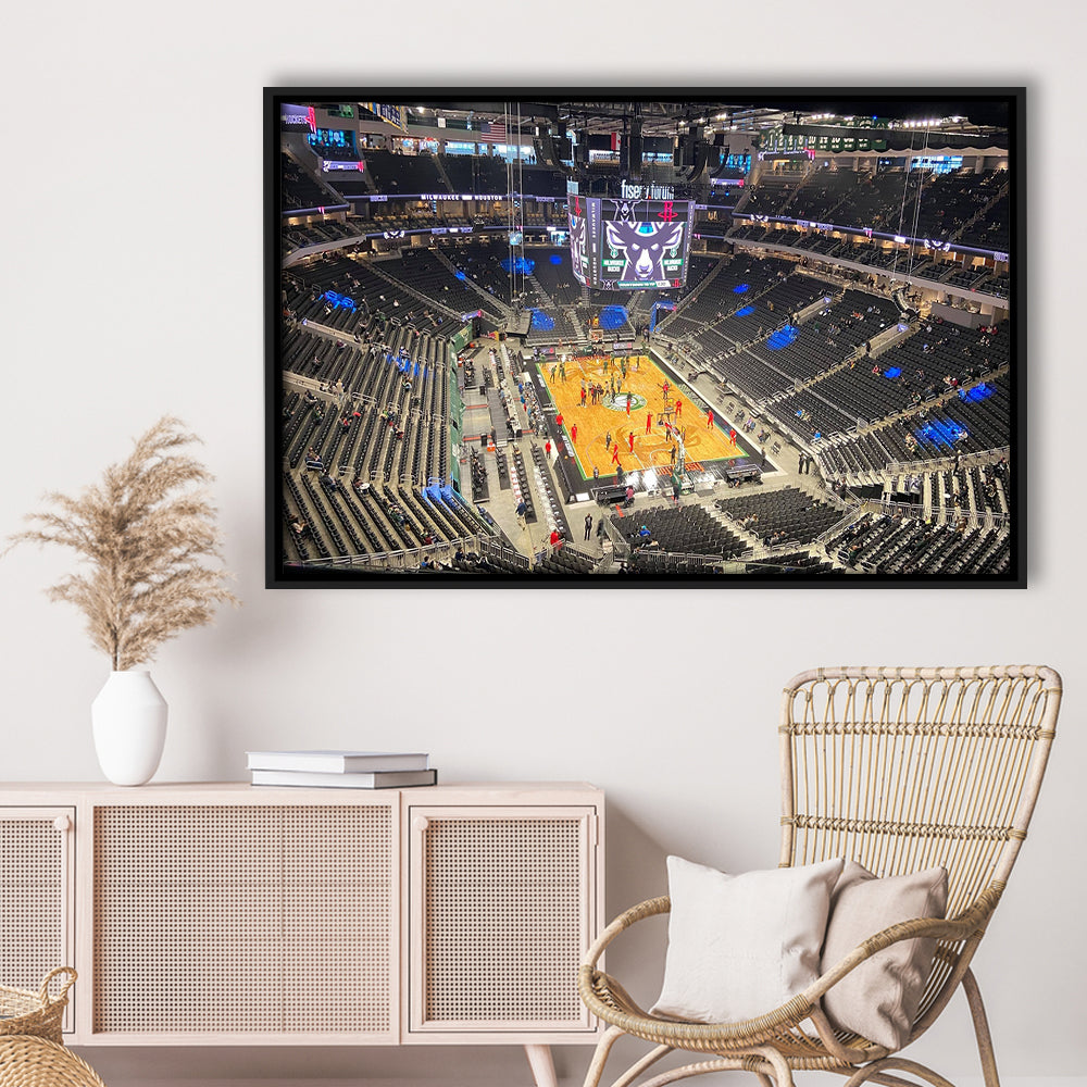 Playoffs in-Arena Fiserv Forum, Stadium Canvas, Sport Art, Framed Canvas Print Wall Art, Floating Frame