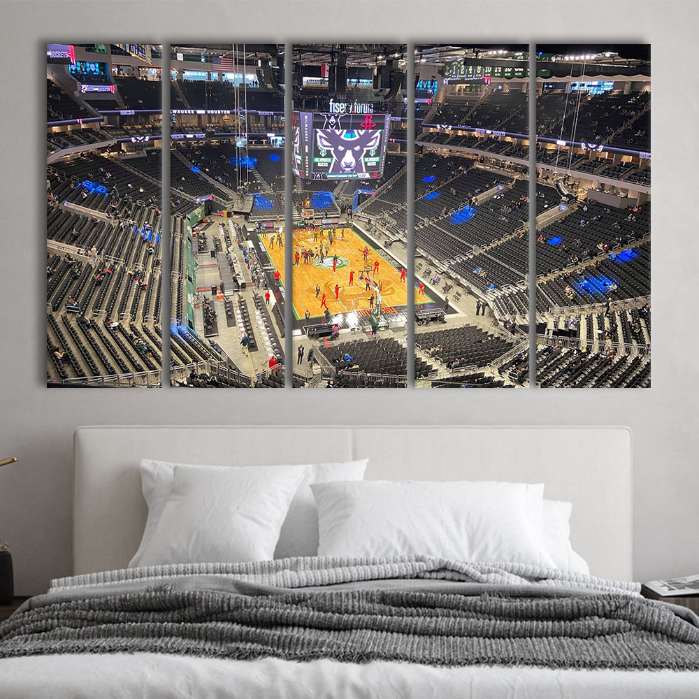 Playoffs in-Arena Fiserv Forum, Stadium Canvas, Sport Art, 5 Panel B, Extra Large Canvas, Canvas Print Wall Art