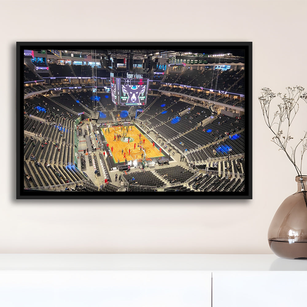 Playoffs in-Arena Fiserv Forum, Stadium Canvas, Sport Art, Framed Canvas Print Wall Art, Floating Frame