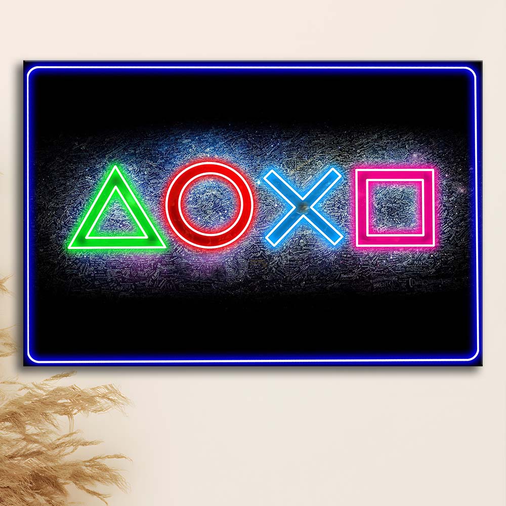 Playstation Console Gaming Art Print, Canvas Print Wall Art, Wall Decor, Neon Effect Art