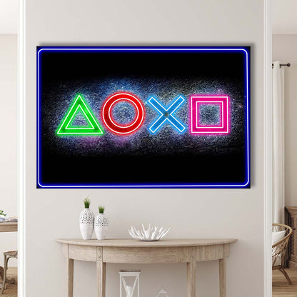 Playstation Console Gaming Art Print, Canvas Print Wall Art, Wall Decor, Neon Effect Art
