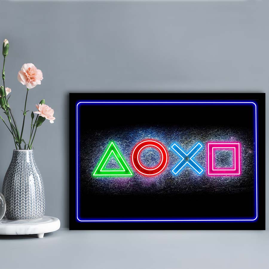 Playstation Console Gaming Art Print, Framed Art Print Wall Decor, Neon Art Print, Picture Framed