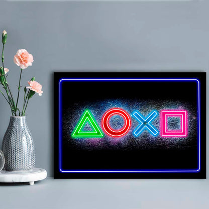 Playstation Console Gaming Art Print, Framed Art Print Wall Decor, Neon Art Print, Picture Framed