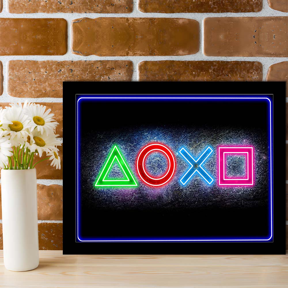 Playstation Console Gaming Art Print, Framed Art Print Wall Decor, Neon Art Print, Picture Framed
