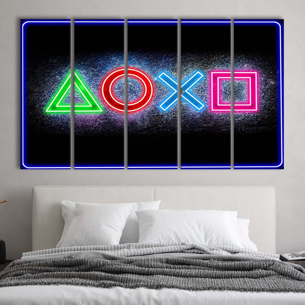 Playstation Console Gaming Art Print, Extra Large 5 Panels Multi Canvas Print Wall Art, Home Decor