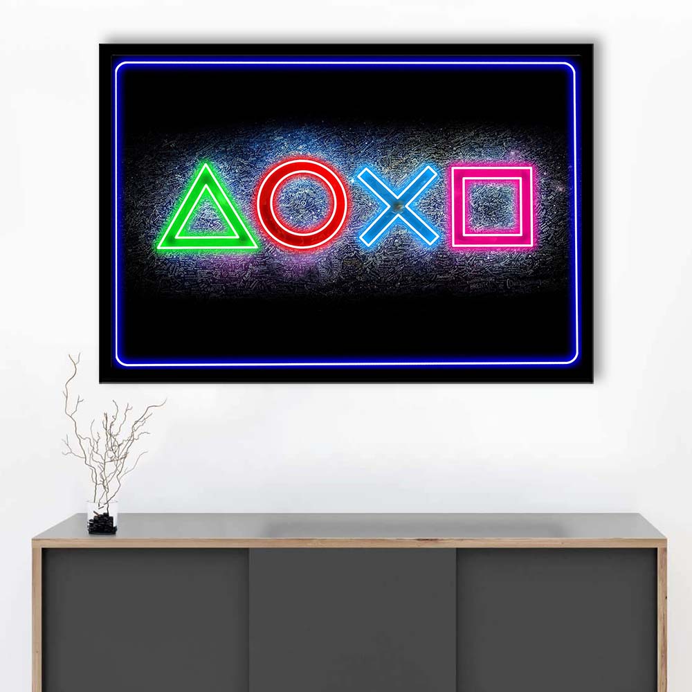 Playstation Console Gaming Art Print, Framed Art Print Wall Decor, Neon Art Print, Picture Framed