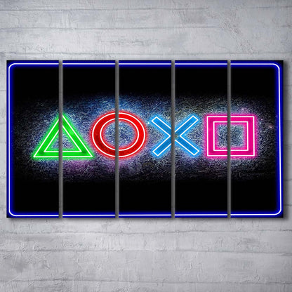 Playstation Console Gaming Art Print, Extra Large 5 Panels Multi Canvas Print Wall Art, Home Decor