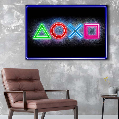 Playstation Console Gaming Art Print, Canvas Print Wall Art, Wall Decor, Neon Effect Art