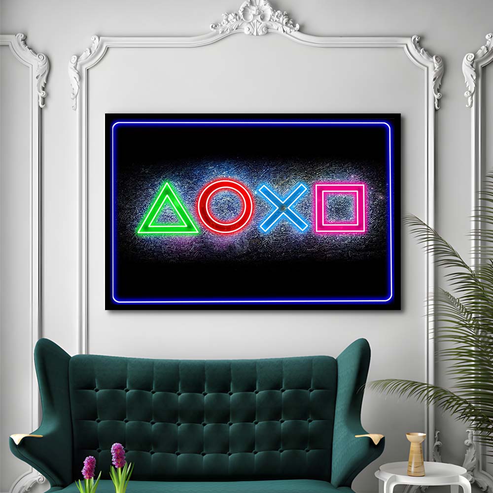 Playstation Console Gaming Art Print, Framed Art Print Wall Decor, Neon Art Print, Picture Framed