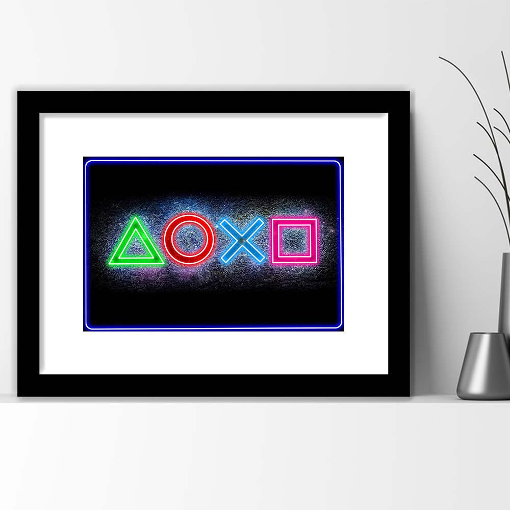 Playstation Console Gaming Art Print, Framed Art Print Wall Decor, White Border, Framed Picture
