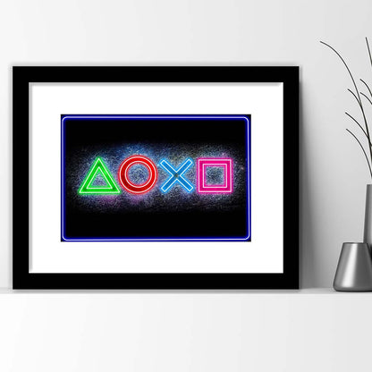 Playstation Console Gaming Art Print, Framed Art Print Wall Decor, White Border, Framed Picture