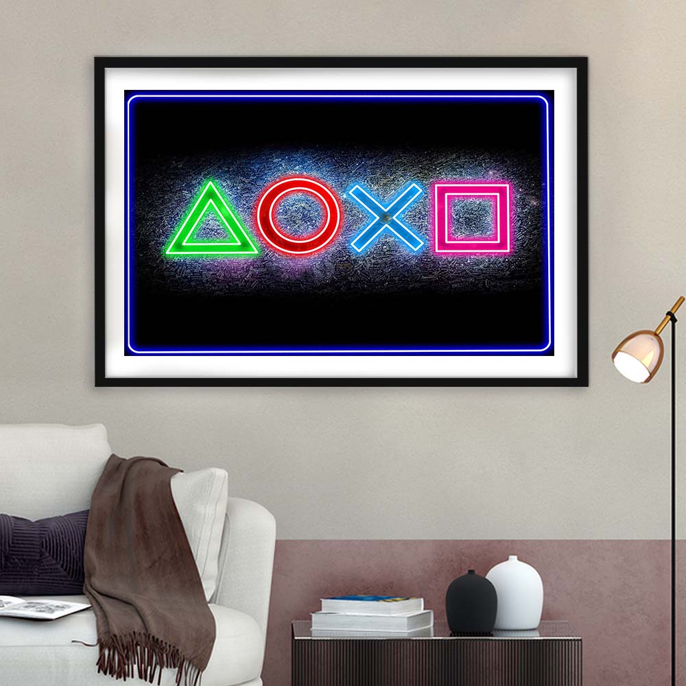 Playstation Console Gaming Art Print, Framed Art Print Wall Decor, White Border, Framed Picture