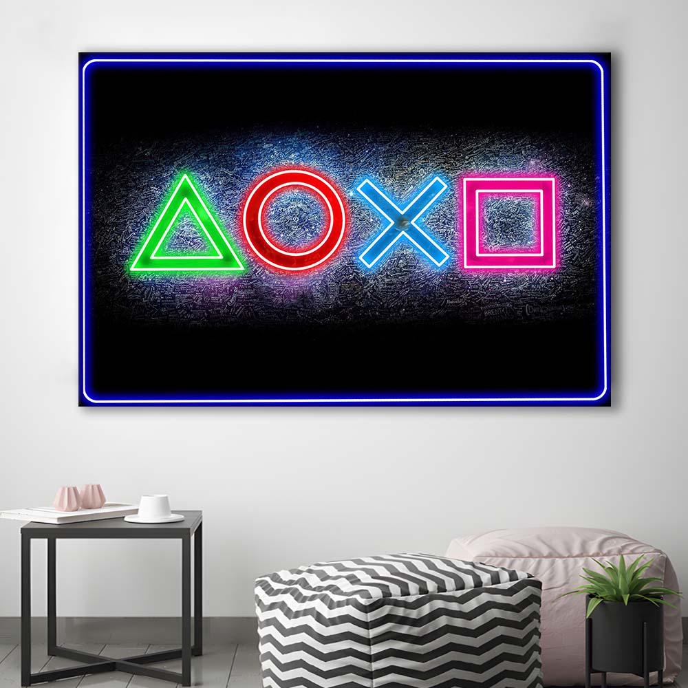 Playstation Console Gaming Art Print, Canvas Print Wall Art, Wall Decor, Neon Effect Art
