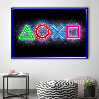 Playstation Console Gaming Art Print, Canvas Print Wall Art, Wall Decor, Neon Effect Art