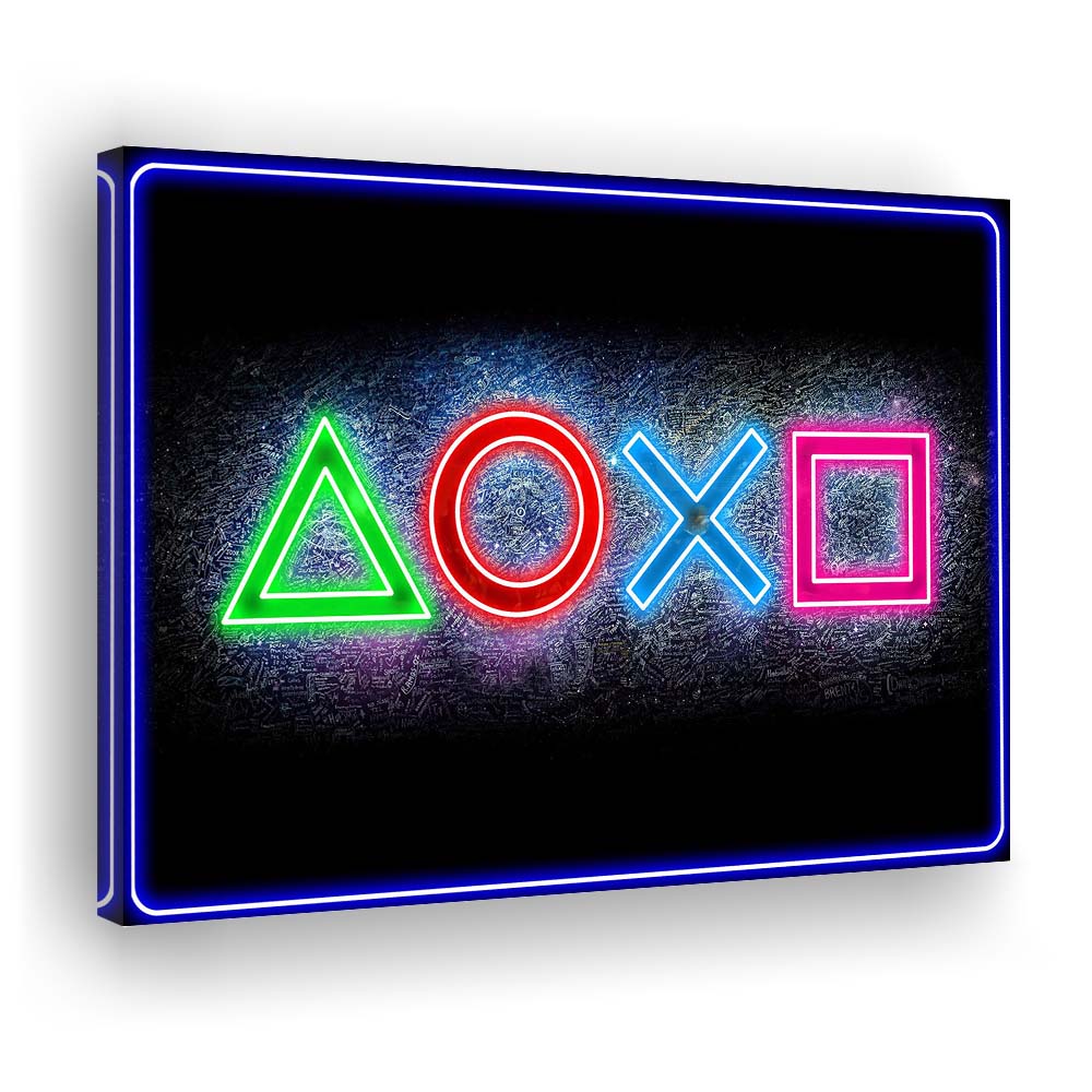Playstation Console Gaming Art Print, Canvas Print Wall Art, Wall Decor, Neon Effect Art