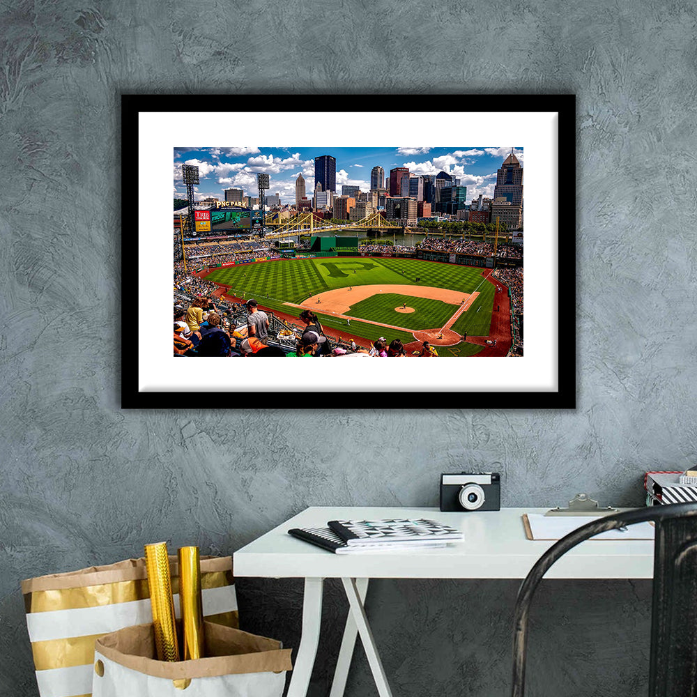 Pnc Park Pennsylvania, Stadium Canvas, Sport Art, Gift for him, White Border Framed Art Print Wall Decor