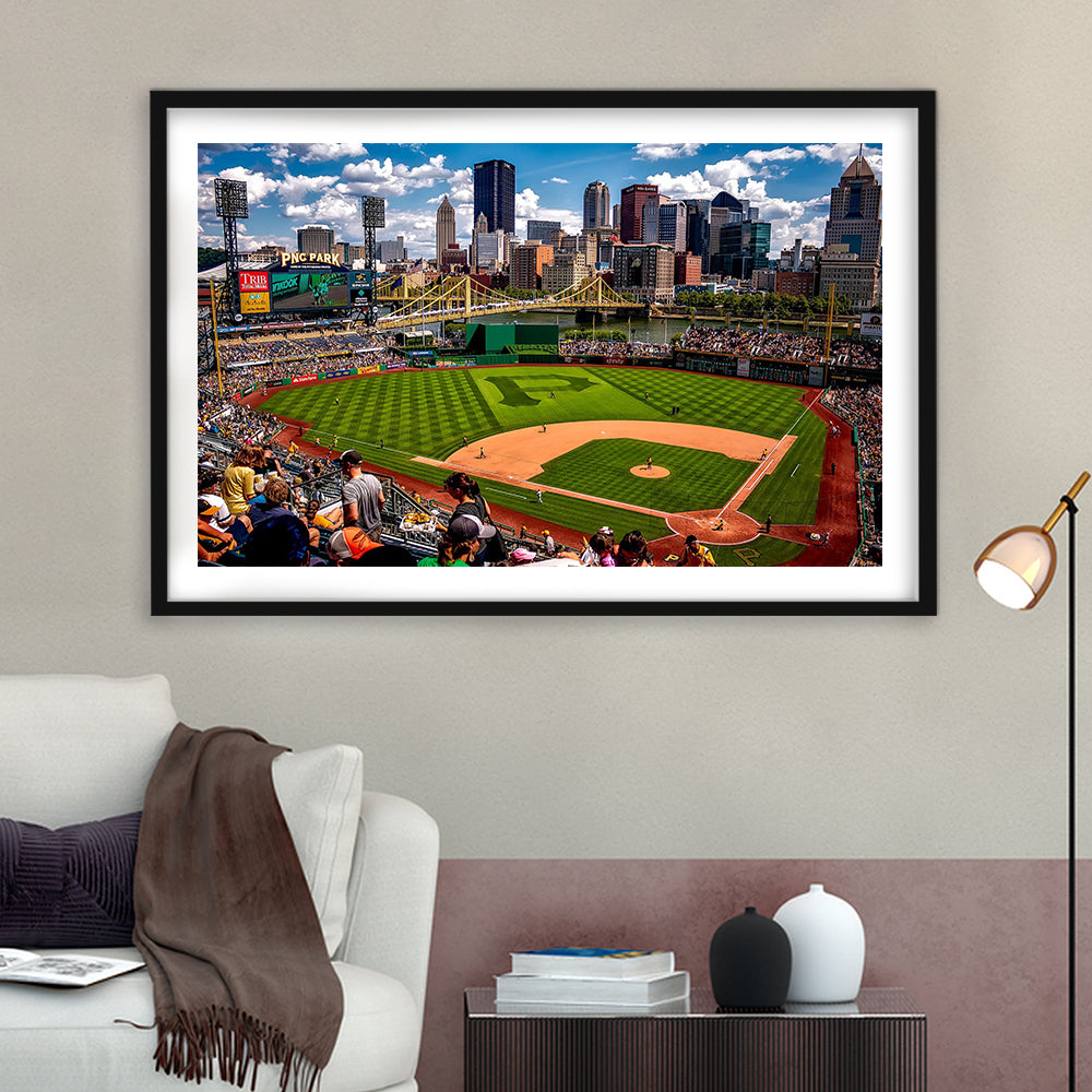 Pnc Park Pennsylvania, Stadium Canvas, Sport Art, Gift for him, White Border Framed Art Print Wall Decor