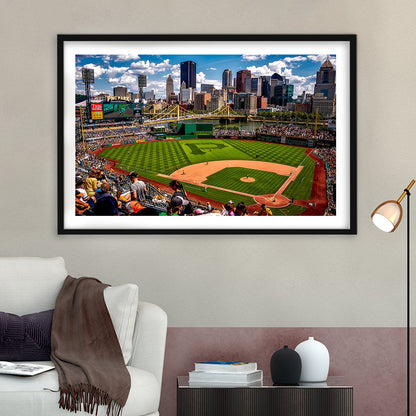 Pnc Park Pennsylvania, Stadium Canvas, Sport Art, Gift for him, White Border Framed Art Print Wall Decor