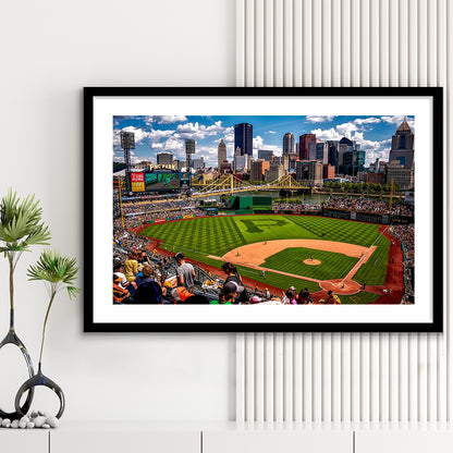 Pnc Park Pennsylvania, Stadium Canvas, Sport Art, Gift for him, White Border Framed Art Print Wall Decor