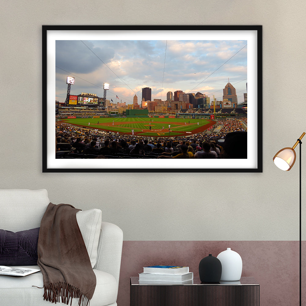 Pnc Park Pittsburgh Pennsylvania, Stadium Canvas, Sport Art, Gift for him, White Border Framed Art Print Wall Decor