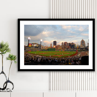 Pnc Park Pittsburgh Pennsylvania, Stadium Canvas, Sport Art, Gift for him, White Border Framed Art Print Wall Decor