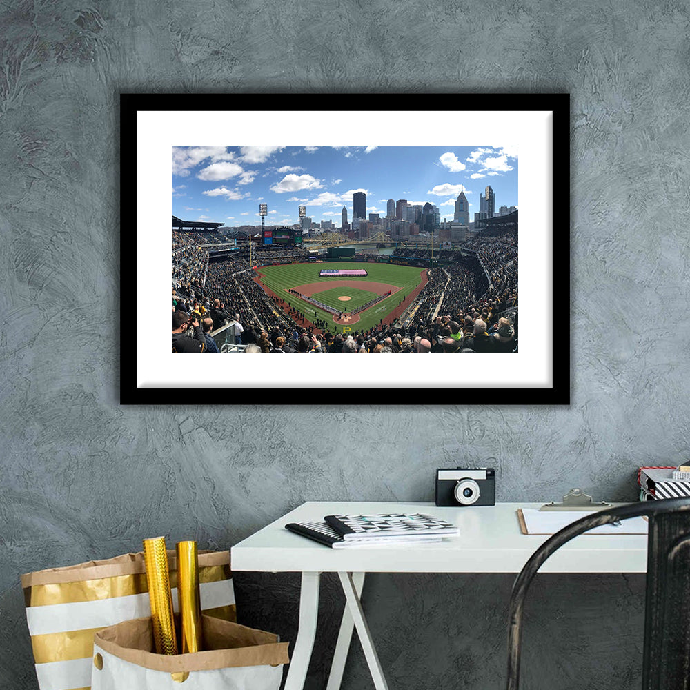 Pnc Park, Stadium Canvas, Sport Art, Gift for him, White Border Framed Art Print Wall Decor
