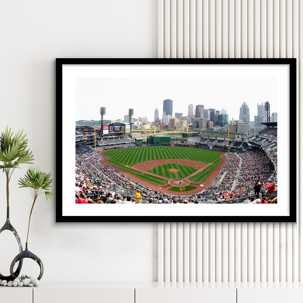 Pnc Park in Pittsburgh Pirates, Stadium Canvas, Sport Art, Gift for him, White Border Framed Art Print Wall Decor