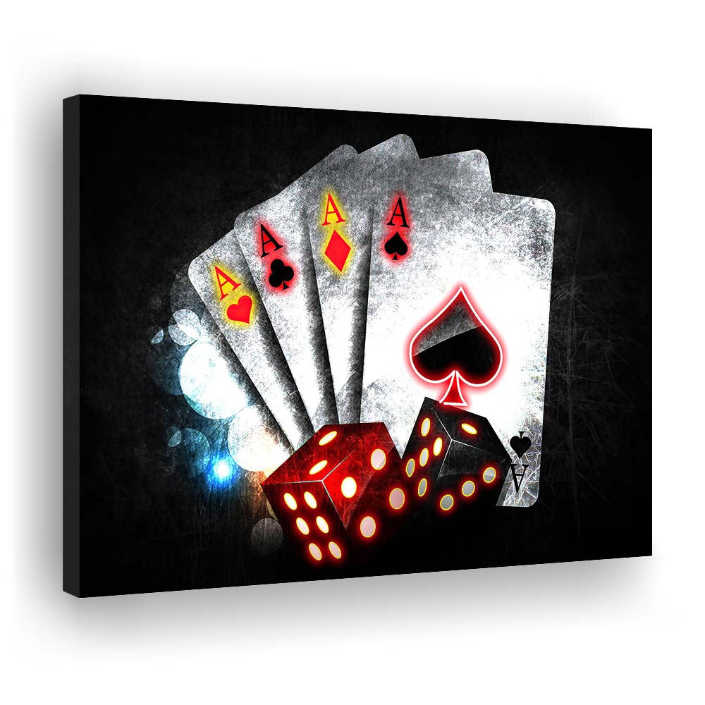 Poker Aces Neon Art Art Print, Canvas Print Wall Art, Wall Decor, Neon Effect Art