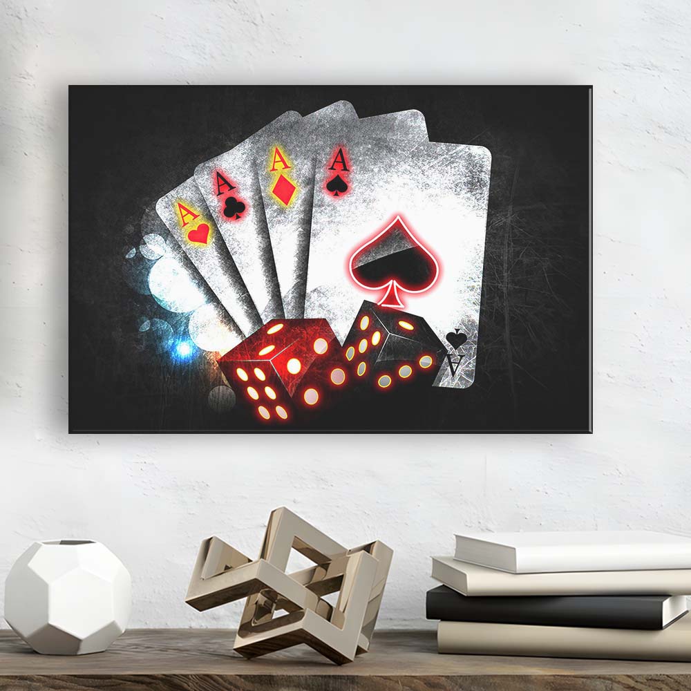 Poker Aces Neon Art Art Print, Canvas Print Wall Art, Wall Decor, Neon Effect Art
